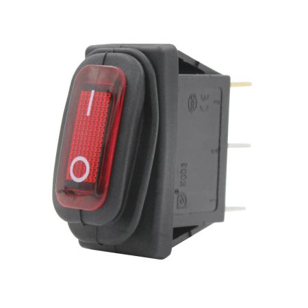 Intrerupatoare si comutatoare de circuit - Intrerupator basculant/rocker ON-OFF cu mentinere, rosu, ermetic, SPST, 15A 250V AC, 34x17 mm, montaj panou, IP65, KCD3-101-03-RED
