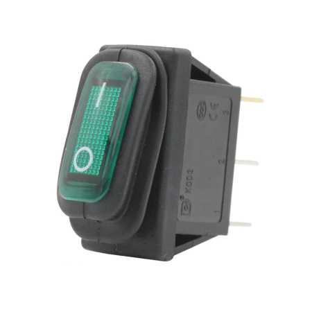 Intrerupatoare si comutatoare de circuit - Intrerupator basculant/rocker ON-OFF cu mentinere, verde, ermetic, SPST, 15A 250V AC, 34x17 mm, montaj panou, IP65, KCD3-101-03-GREEN