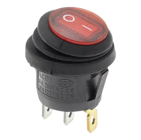 Componente electrice si electronice - Intrerupator basculant/rocker ON-OFF cu mentinere, rosu, ermetic, SPST, 6A 250V AC, montaj panou, IP65, KCD1-101-06-RED