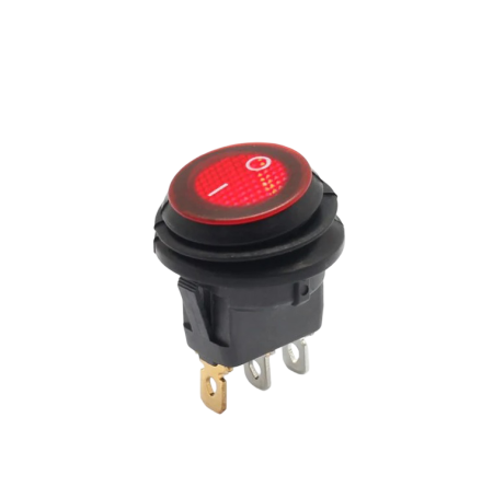 Componente electrice si electronice - Intrerupator basculant/rocker ON-OFF cu mentinere, ermetic, SPST, 6A 250V AC, montaj panou, LED rosu, 20mm, IP67, KCD1-101-11-RED
