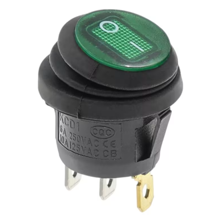 Componente electrice si electronice - Intrerupator basculant/rocker ON-OFF cu mentinere, verde, ermetic, SPST, 6A 250V AC, montaj panou, IP65, KCD1-101-06-GREEN