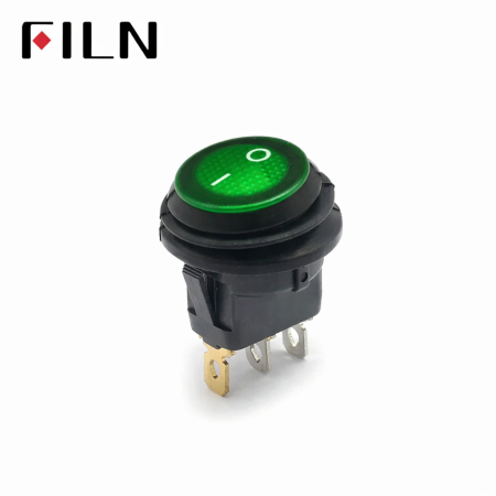 Intrerupator basculant/rocker ON-OFF cu mentinere, ermetic, SPST, 6A 250V AC, montaj panou, LED verde, 20mm, IP67, KCD1-101-11-GREEN [2]