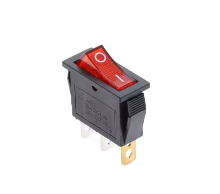 Intrerupatoare si comutatoare de circuit - Intrerupator basculant/rocker iluminat rosu ON–OFF cu mentinere, 15A 250V AC, 31x11 mm, montaj panou, FL3-KCD3-101-01-RED