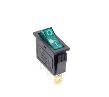 Intrerupatoare si comutatoare de circuit - Intrerupator basculant/rocker iluminat verde ON–OFF cu mentinere, 15A 250V AC, 31x11 mm, montaj panou, FL3-KCD3-101-01-GREEN