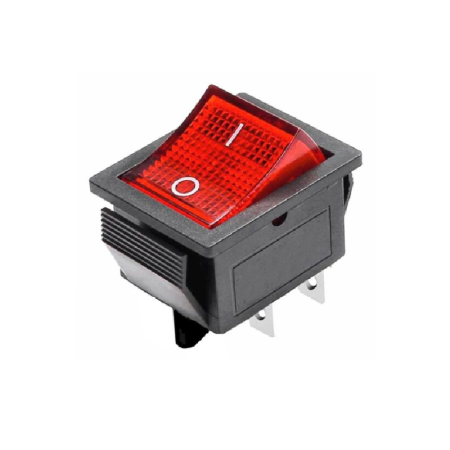 Componente electrice si electronice - Intrerupator basculant/rocker iluminat rosu cu mentinere, DPST, ON-OFF, 4 pini, 16A 250VAC, 20A 125VAC, IP20, FL3-KCD4-201-01-RED