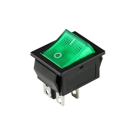 Componente electrice si electronice - Intrerupator basculant/rocker iluminat verde cu mentinere, DPST, ON-OFF, 4 pini, 16A 250VAC, 20A 125VAC, IP20, FL3-KCD4-201-01-GREEN