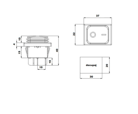 Intrerupator rocker ON-OFF 4 pini 250VAC 16A fara iluminare IP65, cu retinere [3]