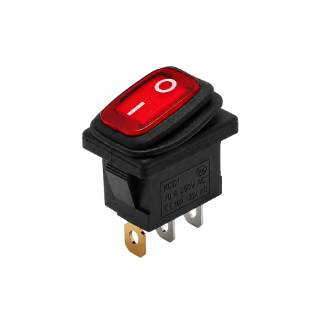 Intrerupatoare si comutatoare de circuit - Intrerupator/rocker mini basculant ON-OFF, KCD1-0111-11, 3pini, 250VAC, 10A, 19.5x13mm, LED rosu, cu retinere, IP65