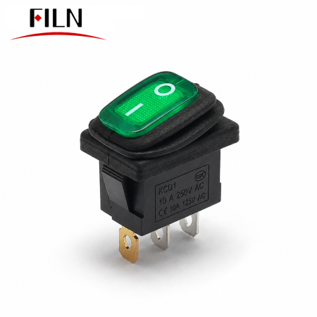 Intrerupator/rocker mini basculant ON-OFF, KCD1-0111-11, 3pini, 250VAC, 10A, 19.5x13mm, LED verde, cu retinere, IP65 [1]