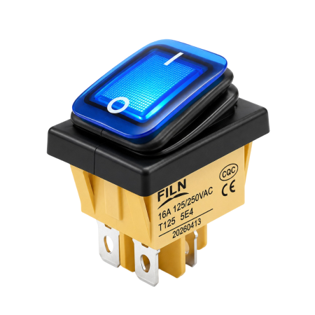 Intrerupatoare si comutatoare de circuit - Intrerupator/rocker basculant ON-OFF, KCD4-0111-21, 4pini, 250VAC, 16A, 30x22mm, LED albastru, cu retinere, IP65