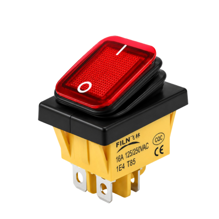 Intrerupatoare si comutatoare de circuit - Intrerupator/rocker basculant ON-OFF, KCD4-0111-21, 4pini, 250VAC, 16A, 30x22mm, LED rosu, cu retinere, IP65