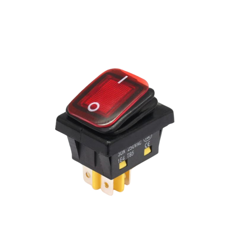 Intrerupatoare si comutatoare de circuit - Intrerupator/rocker basculant ON-OFF, KCD4-0311-21, 4pini, 250VAC, 30A, 30x22mm, LED rosu, cu retinere, IP65