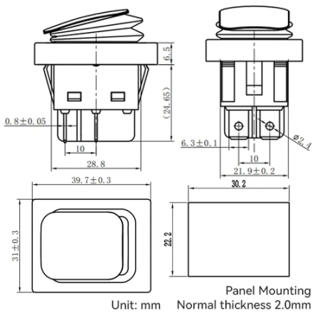 Intrerupator/rocker basculant ON-OFF, KCD4-0311-21, 4pini, 250VAC, 30A, 30x22mm, LED verde, cu retinere, IP65 [3]