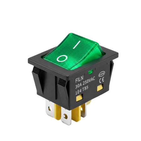 Intrerupatoare si comutatoare de circuit - Intrerupator/rocker basculant ON-OFF KCD4, 4 pini, LED verde, 30A, 250VAC, 30x22 mm