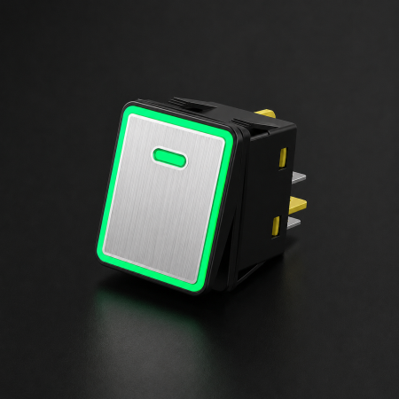 Intrerupator/rocker basculant metalic ON-OFF KCD4-082, 4 pini, LED verde, 30A, 250VAC, IP67 [1]
