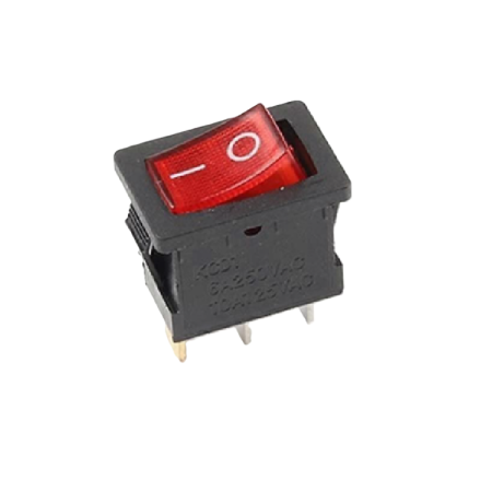 Componente electrice si electronice - Intrerupator basculant/rocker iluminat verde, ON–OFF cu mentinere, 6A 250V AC, 21x15 mm, montaj panou, KCD1-101-02-RED