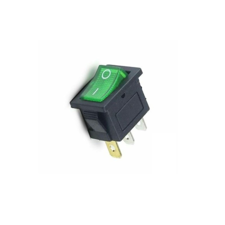 Componente electrice si electronice - Intrerupator basculant/rocker iluminat verde, ON–OFF cu mentinere, 6A 250V AC, 21x15 mm, montaj panou, KCD1-102-00-GREEN