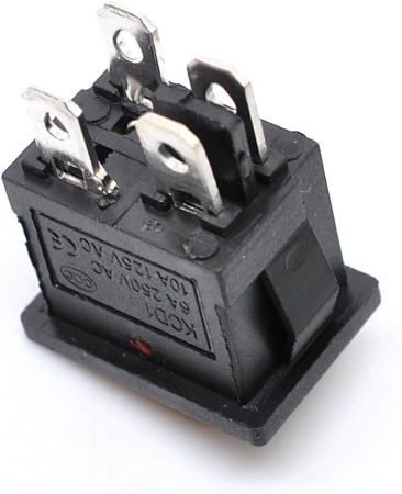 Buton rocker mini ON–OFF iluminat cu mentinere, 6A 250V AC, DPST, montaj panou, rosu, KCD1-104-00-RED [1]