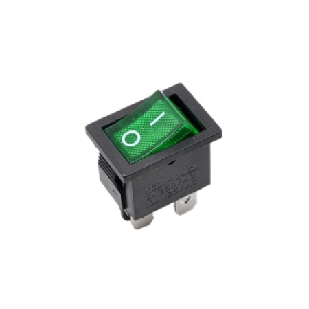 Componente electrice si electronice - Buton rocker mini ON–OFF iluminat cu mentinere, 6A 250V AC, DPST, montaj panou, verde, KCD1-104-00-GREEN