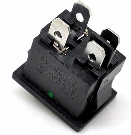 Buton rocker mini ON–OFF iluminat cu mentinere, 6A 250V AC, DPST, montaj panou, verde, KCD1-104-00-GREEN [1]