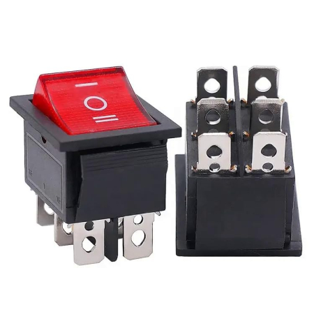 Intrerupator basculant/rocker iluminat rosu cu mentinere, ON–OFF–ON, 16A 250V AC, 22x30 mm, montaj panou, FL3-KCD4-203-01-RED [2]