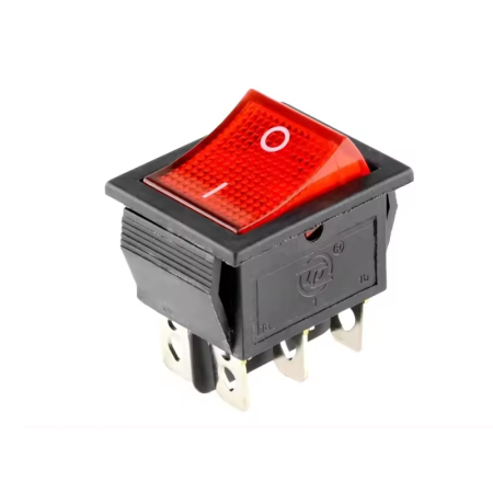 Intrerupatoare si comutatoare de circuit - Intrerupator basculant/rocker iluminat rosu, cu mentinere, DPDT, ON-ON, 6 pini, 16A 250VAC, 20A 125VAC, IP20, FL3-KCD4-202-01-RED