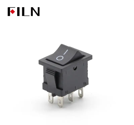 Buton rocker mini ON–ON cu mentinere, 6A 250V AC, DPDT, montaj panou, KCD1-202-00 [1]