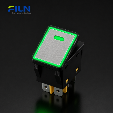 Intrerupator/rocker basculant metalic ON-ON KCD4-082, 6 pini, LED verde, 30A, 250VAC, IP67 [1]