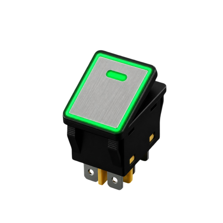 Intrerupator/rocker basculant metalic ON-ON KCD4-082, 6 pini, LED verde, 30A, 250VAC, IP67 [0]