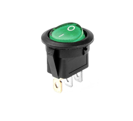 Componente electrice si electronice - Intrerupator rocker rotund cu iluminare verde 6A 250V, 3 pini, 20mm, FL3-KCD1-101-08-GREEN