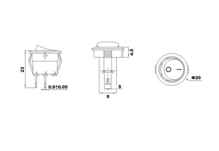 Intrerupator rocker rotund ON-OFF 6A 250VAC 2P 20mm diam, negru FL3-KCD1-101-08 [1]