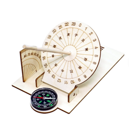 Ceas solar lemn DIY cu busola, kit educativ STEM, sundial, orientare, astronomie, invatare timp, constructie manuala copii adulti hobby [1]