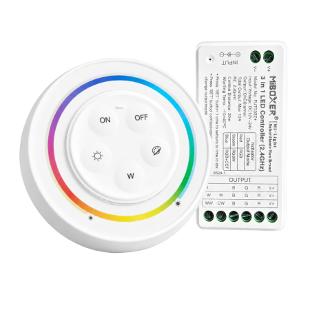 Iluminat - Kit controler LED MiBoxer 3 in 1 RGB, RGBW, RGB+CCT, 12-24V DC, telecomanda RF 2.4GHz (FUT037SA+)