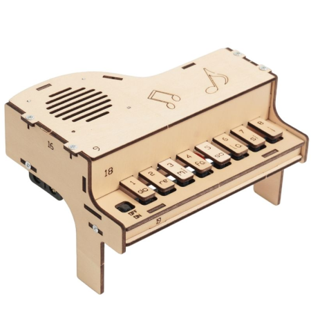 Arduino - Kit pian electronic DIY din lemn, educativ STEM, mini orga cu sunete, 154x110x90mm