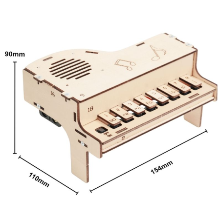 Kit pian electronic DIY din lemn, educativ STEM, mini orga cu sunete, 154x110x90mm [2]