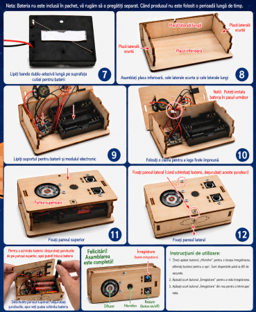Kit DIY reportofon din lemn, inregistrare si redare sunet, alimentare 3x AA, model educativ [5]