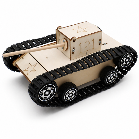 Kit-uri DIY - Kit tanc electric DIY din lemn, model educativ, 200x95x125 mm, functionare cu baterii 18650