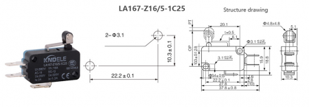 Limitator de cursa cu rola pe lamela 10mm NO/NC/COM 250V/3A [4]