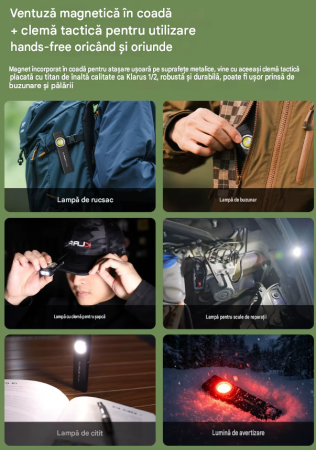 Lanterna EDC Klarus E5 Ultra, 800 lumeni, 3 surse de lumina, acumulator 1400mAh, USB-C, magnet, clema, negru, IPX4 [6]