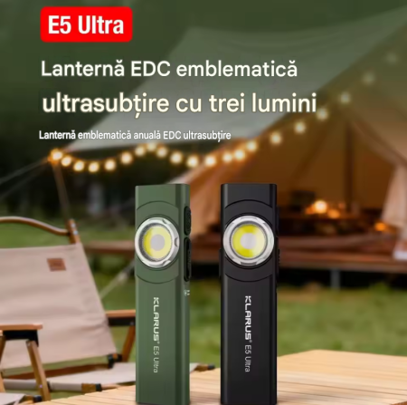 Lanterna EDC Klarus E5 Ultra, 800 lumeni, 3 surse de lumina, acumulator 1400mAh, USB-C, magnet, clema, negru, IPX4 [11]