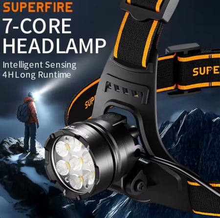 Lanterna frontala LED cu senzor de miscare, Superfire HL107, 1500lm, 5 moduri, 2x 18650, incarcare USB-C, IP44, pentru camping, pescuit si reparatii [1]