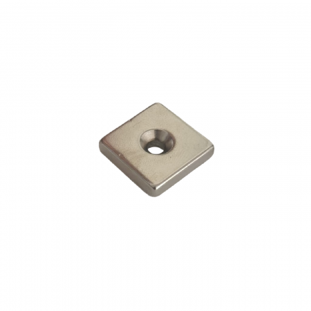 Magneti - Magnet neodim 20x20x5 mm, 2 x gaura de 4.2 mm cu sanfren, patrat, argintiu, N35