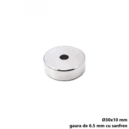 Magnet neodim 30x10 mm, gaura de 6.5 mm cu sanfren, disc, N35 [1]