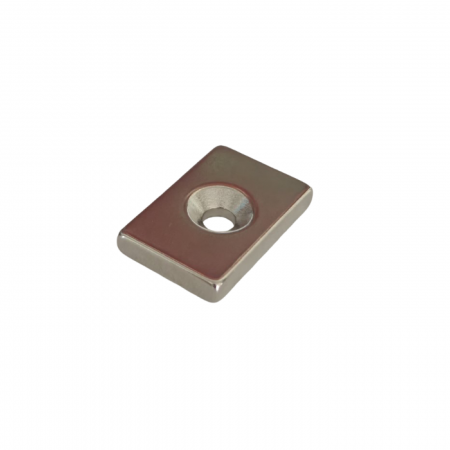 Hobby si gadgeturi - Magnet neodim 30x20x5 mm, gaura de 5.5 mm cu sanfren, dreptunghiular, argintiu, N35
