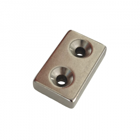 Hobby si gadgeturi - Magnet neodim 40x25x10 mm, 2 x gaura de 5.5 mm cu sanfren, dreptunghiular, argintiu, N35