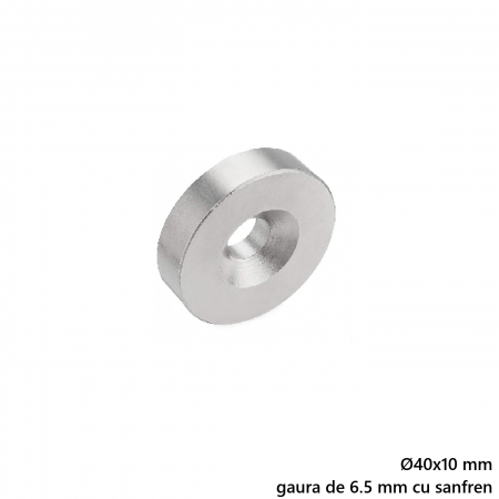 Magnet neodim 40x10 mm, gaura de 6.5 mm cu sanfren, disc, N35 [1]