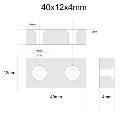 Magnet neodim 40x12x4 mm, 2 x gaura de 4.5 mm cu sanfren, dreptunghiular, argintiu, N35 [1]