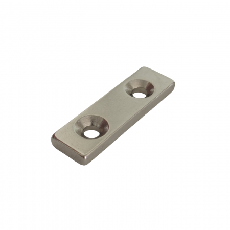 Hobby si gadgeturi - Magnet neodim 40x12x4 mm, 2 x gaura de 4.5 mm cu sanfren, dreptunghiular, argintiu, N35