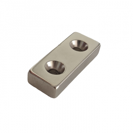 Hobby si gadgeturi - Magnet neodim 50x20x10 mm, 2 x gaura de 5.5 mm cu sanfren, dreptunghiular, argintiu, N35