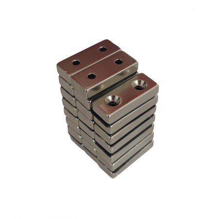 Magnet neodim 50x20x10 mm, 2 x gaura de 5.5 mm cu sanfren, dreptunghiular, argintiu, N35 [3]